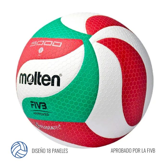 PELOTA DE VOLEIBOL MOLTEN 5000 PROF. PU. P/GIMNASIO - Imagen 2