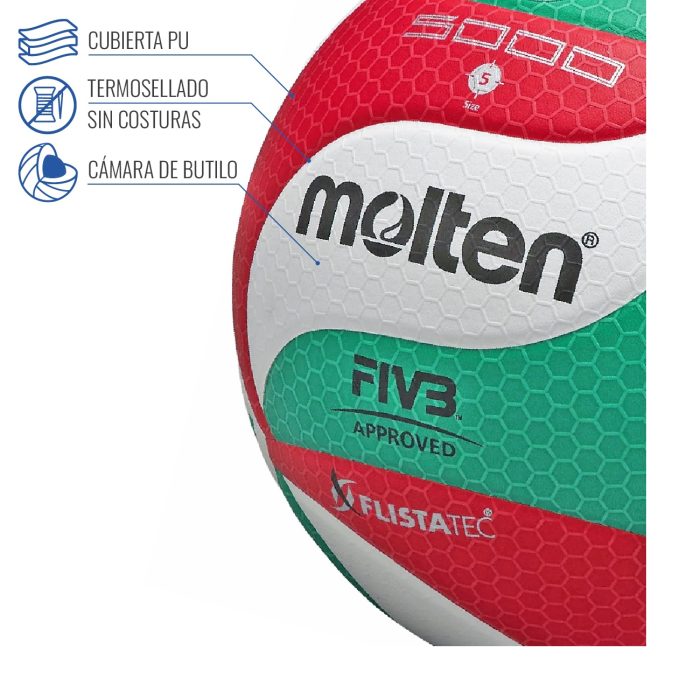 PELOTA DE VOLEIBOL MOLTEN 5000 PROF. PU. P/GIMNASIO - Imagen 3