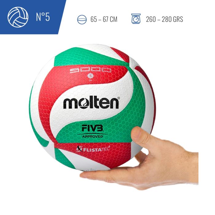 PELOTA DE VOLEIBOL MOLTEN 5000 PROF. PU. P/GIMNASIO - Imagen 7